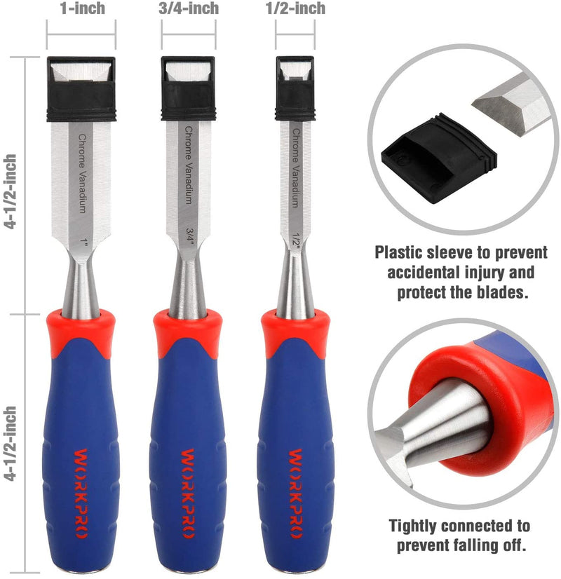 WORKPRO 3 Pcs Wood Chisel Se for Woodworking, Carving