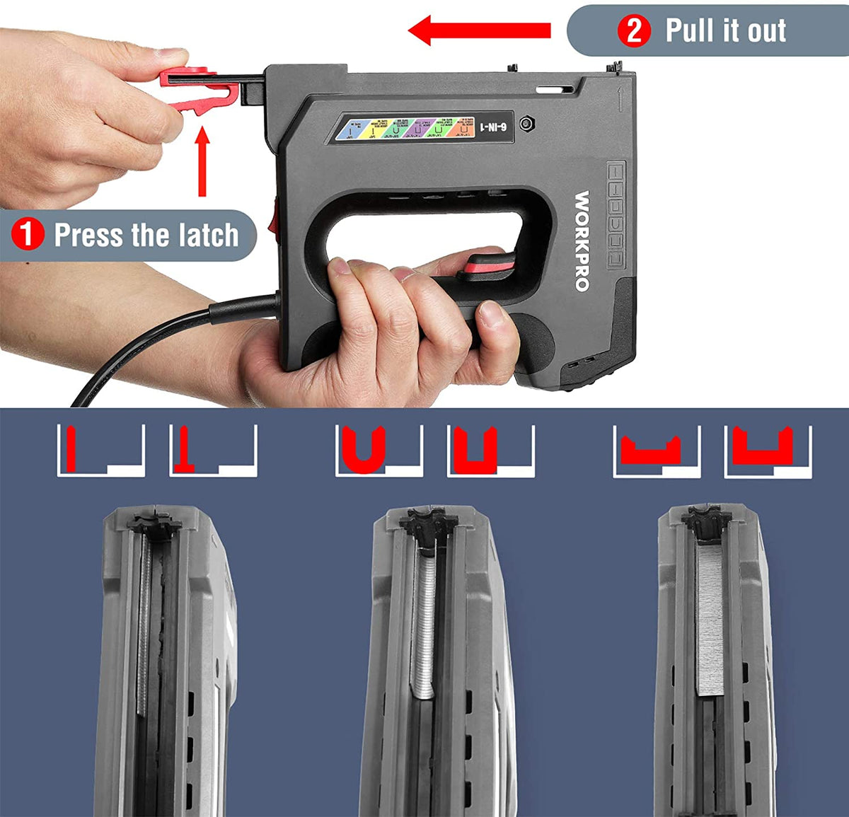 WORKPRO 110V 6 in 1 Electric Stapler Tacker for DIY Project of Woodwor