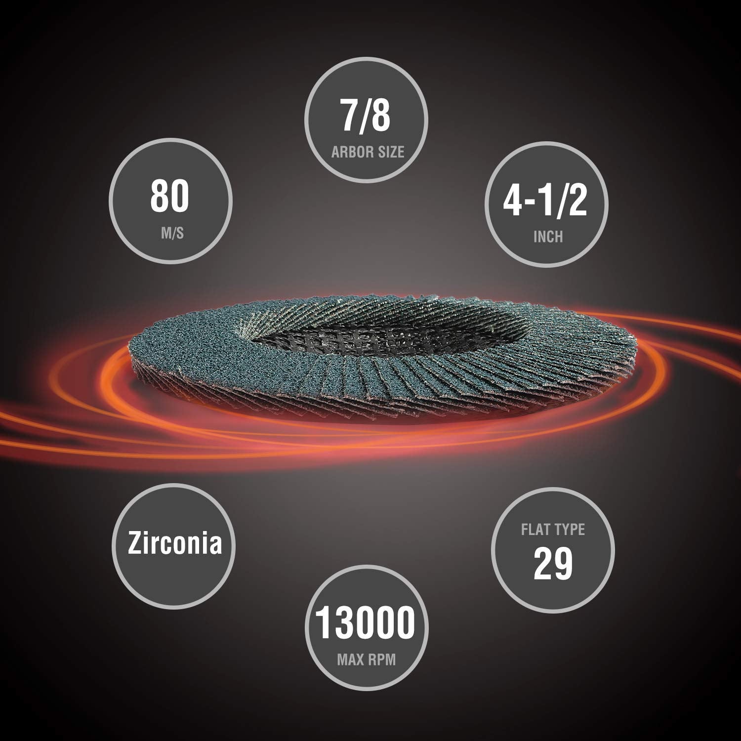 Zirconia flap disc with blue abrasive flaps; 7/8 in arbor, 13000 rpm