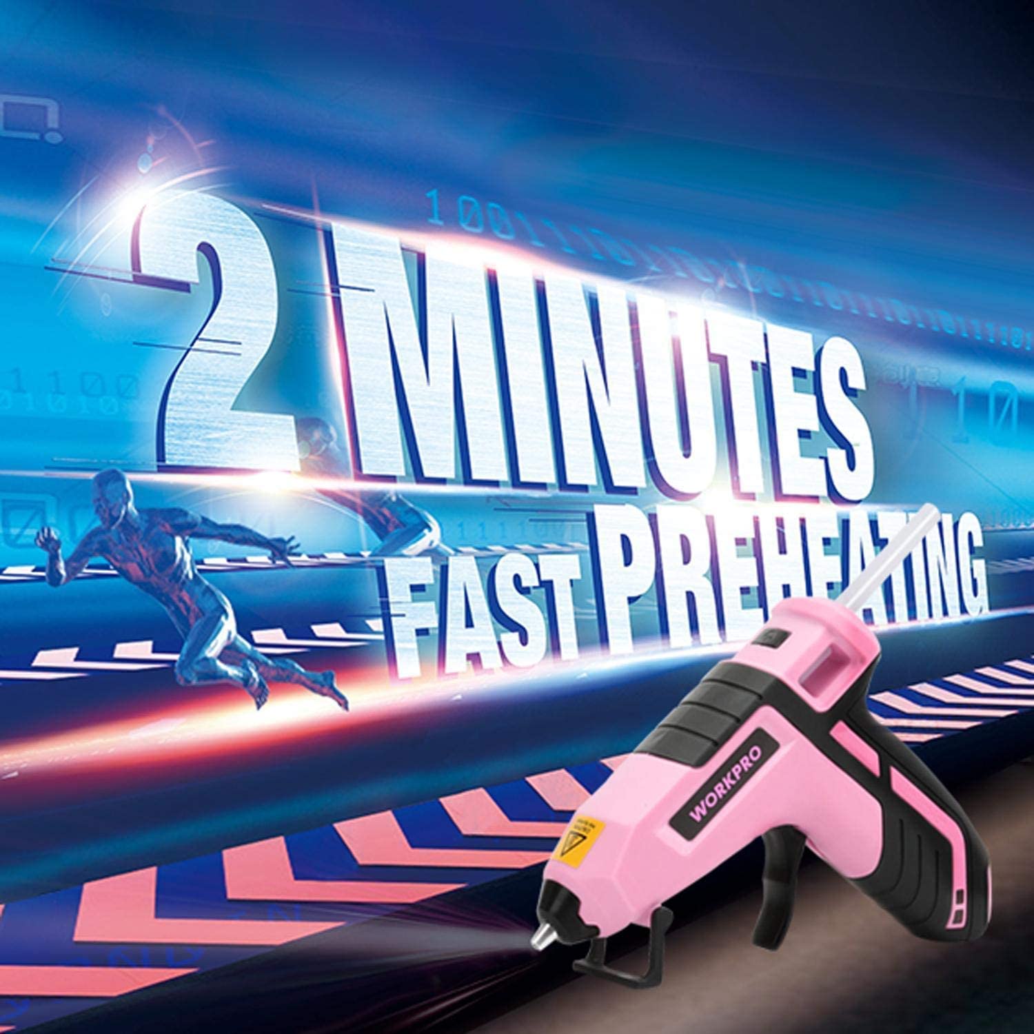 WORKPRO cordless mini glue gun in pink with preheating melt-fast design for crafting and small DIY projects