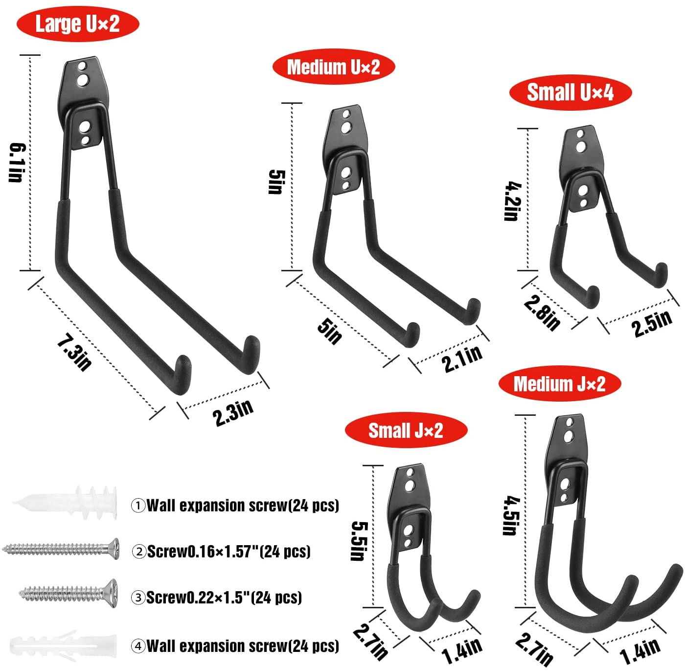 WORKPRO heavy-duty steel wall hook set with multiple U-shaped hanging sizes