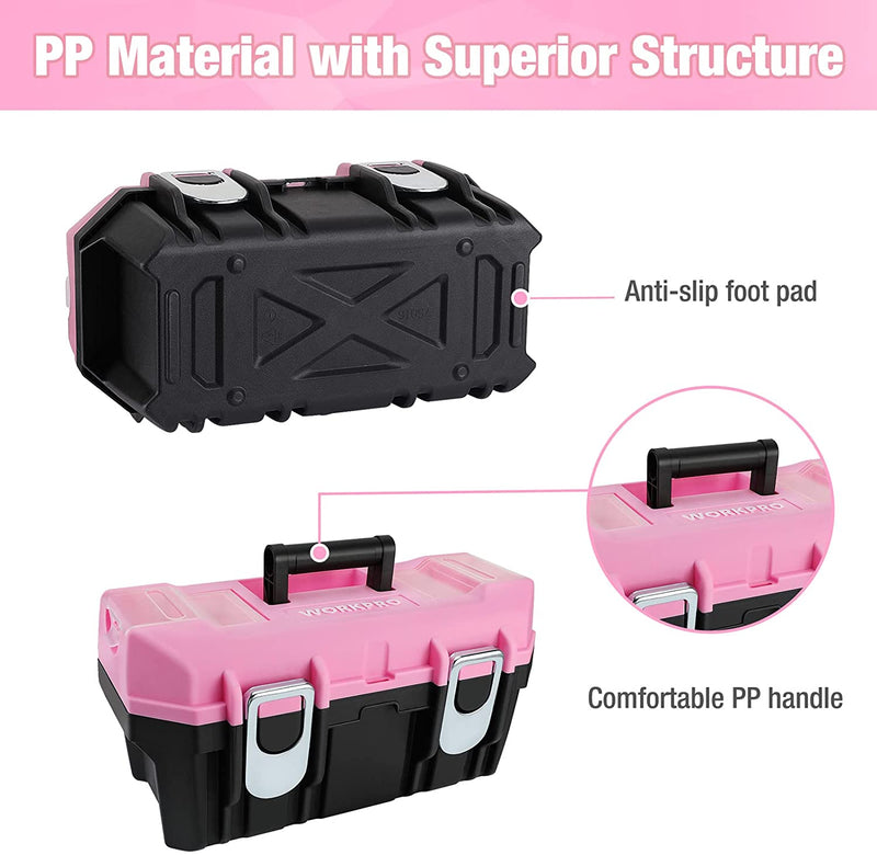 Pink Power Tool Box - 18 Small Metal & Plastic Portable Lightweight  Locking Tool Chest Organizer