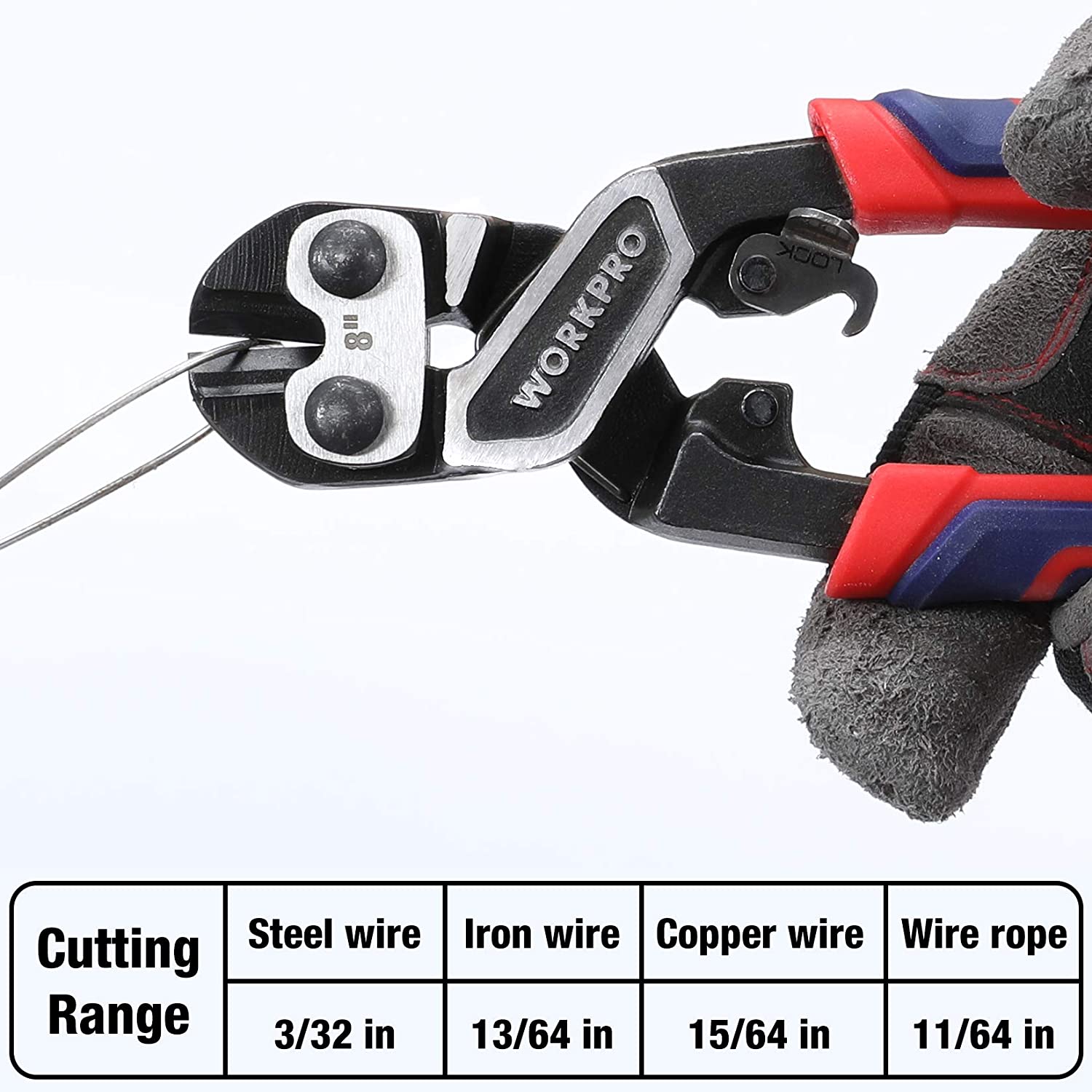 8-inch bolt cutter with black jaws and red-blue insulated handles