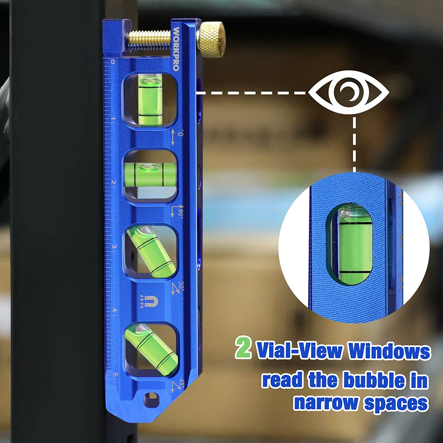 WORKPRO blue conduit bending level with narrow view green bubble vial window