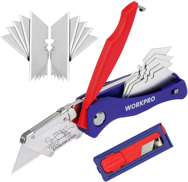 WORKPRO Folding Utility Knife with Back Lock Quick-change Box Cutter with Belt Clip