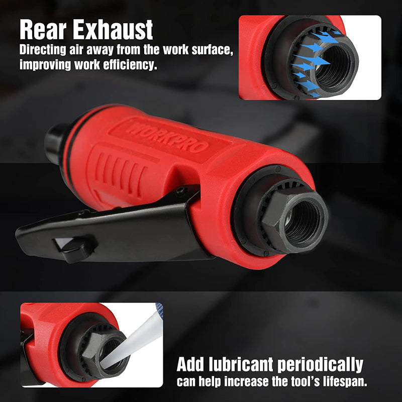 Pneumatic Air Die Grinder Kit - 22000 RPM With 1/4" & 1/8" Collets & 10 Grinding Stones