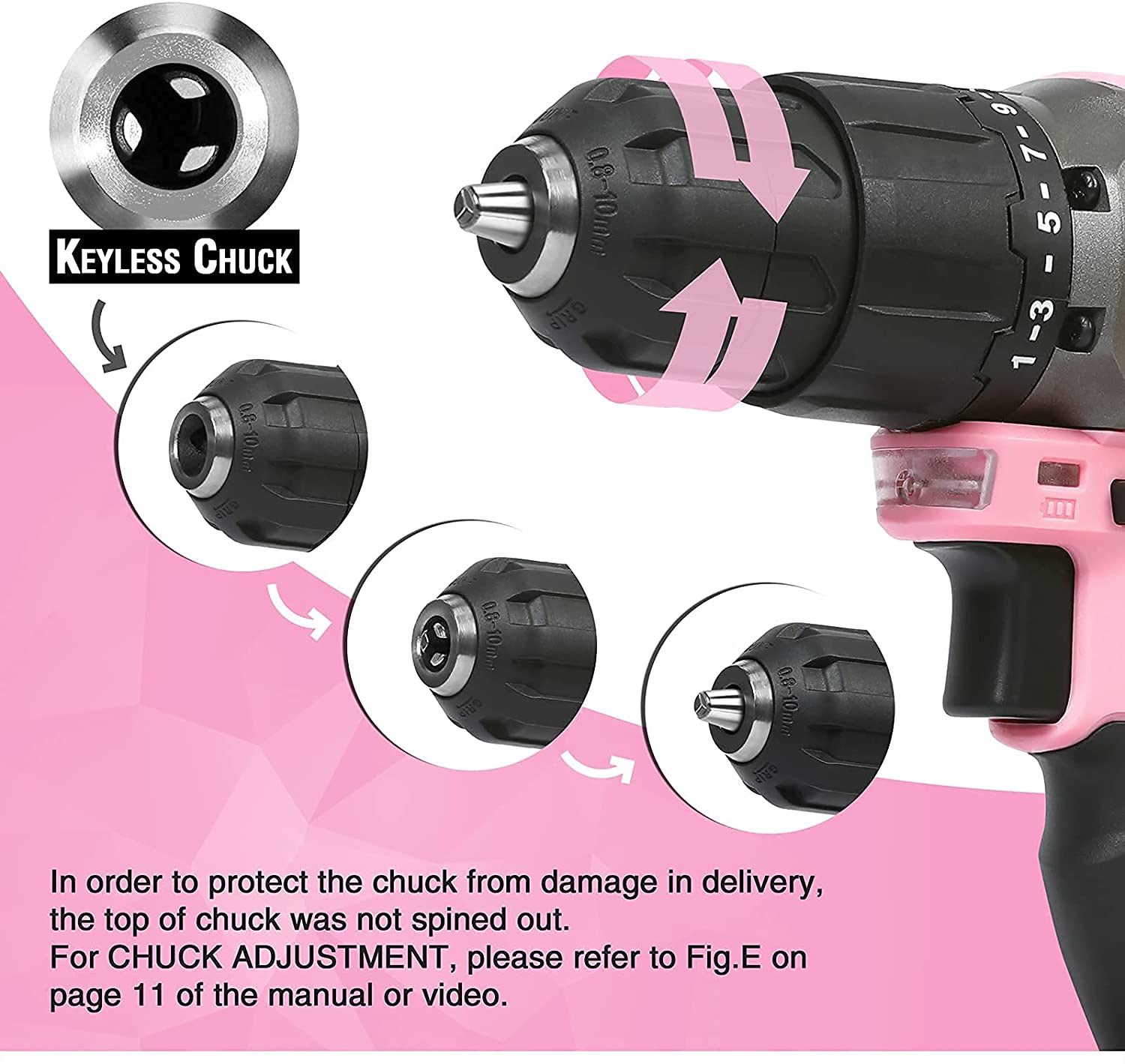WORKPRO Pink cordless drill driver set with keyless chuck, Walmart innovation quality and secure durable design