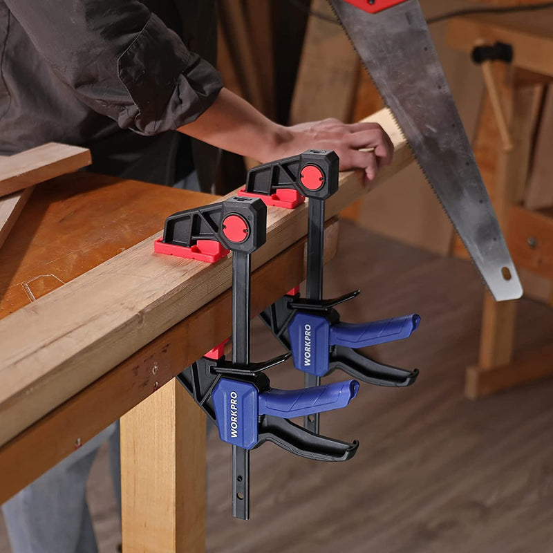 WORKPRO 6 Bar Clamps for Woodworking, Medium Duty 300lbs One-Handed