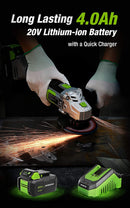 WORKPRO 20V Cordless Angle Grinder Kit, 4-1/2 Inch, Lightweight Angle Grinder Tool w/ 4.0Ah Lithium-Ion Battery & Fast Charger