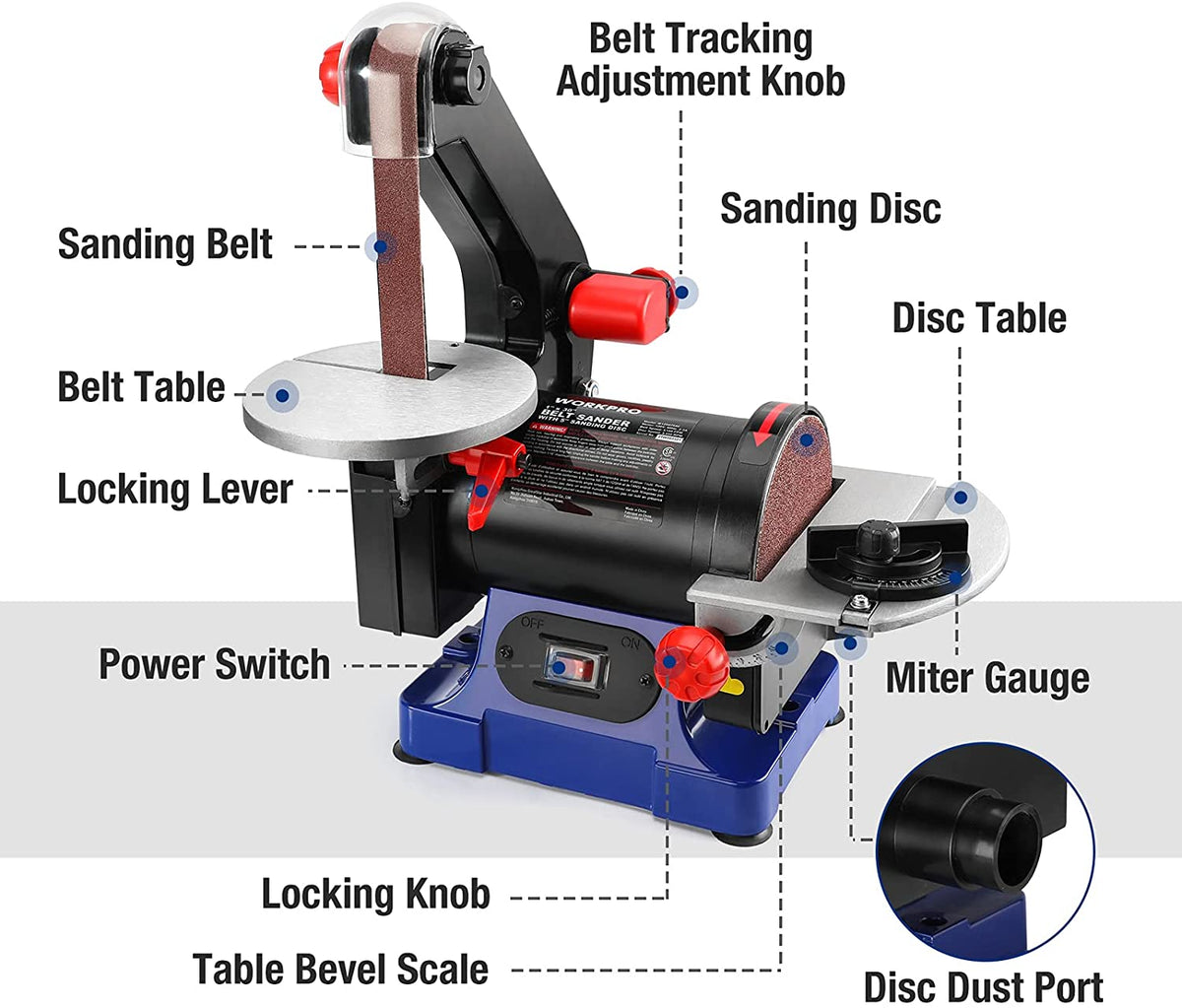 WORKPRO Disc Belt Sander 1 in. x 30 in. Belt 5 in. Sanding Disc P