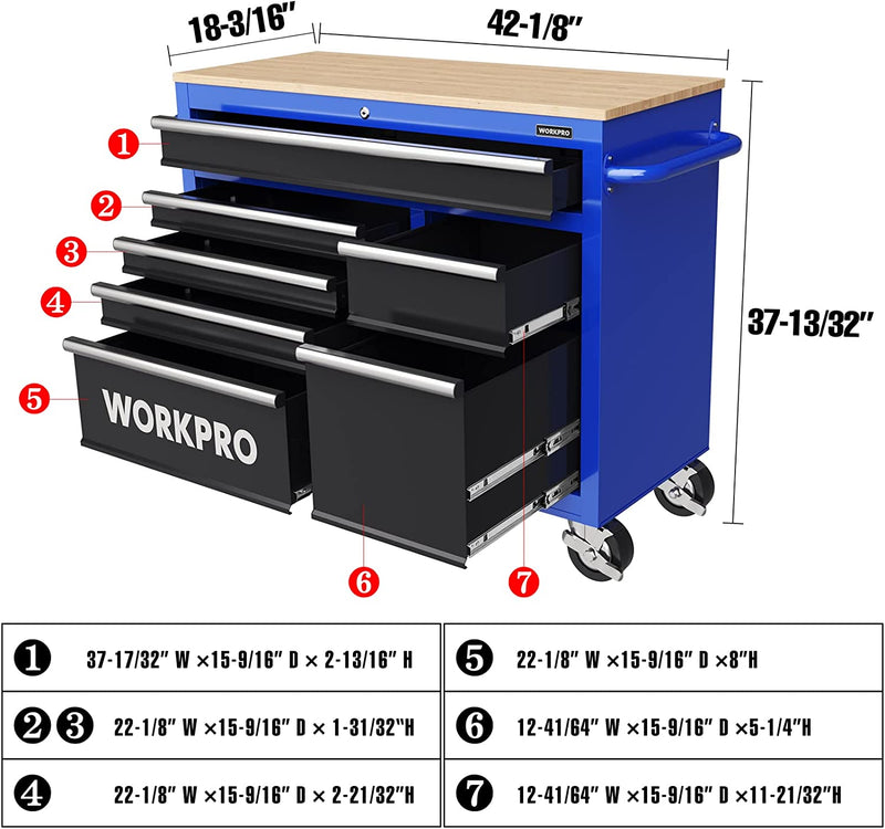 42 7 Drawer WorkPro Rolling Tool Chest