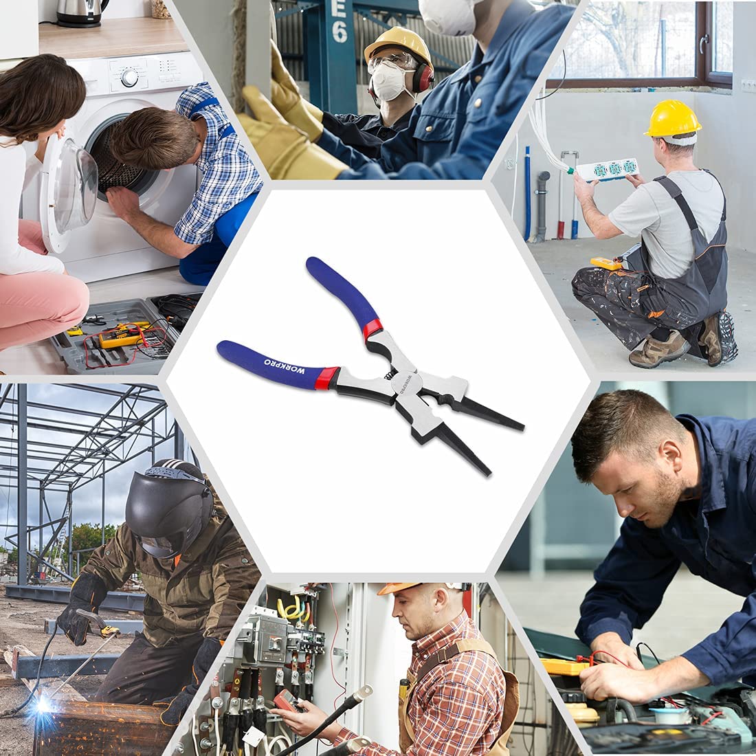 WORKPRO welding pliers with blue/red handles and silver jaw heads