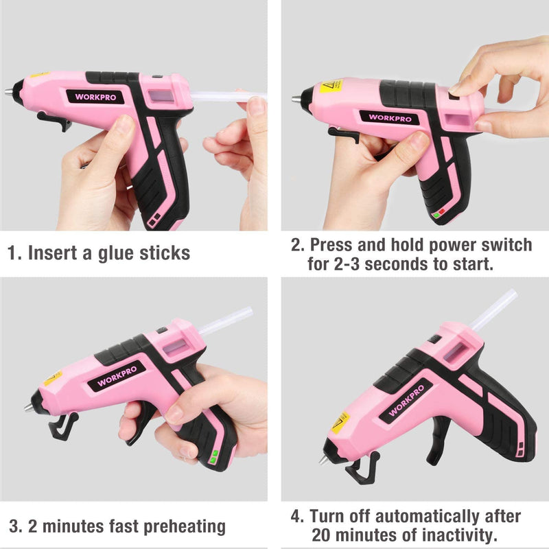 WORKPRO Cordless Melt Fast Preheating Mini Glue Gun with 20 PCS Premium Glue Stick