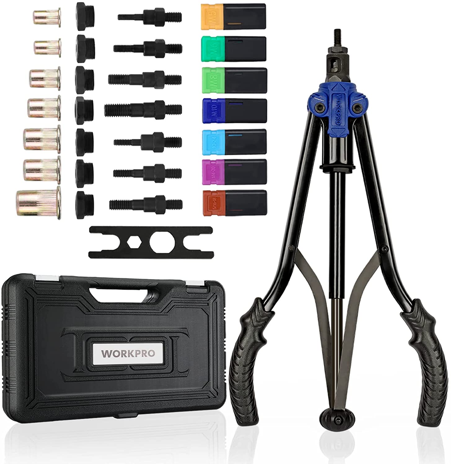 WORKPRO 15" Rivet Nut Tool 70pcs Rivet Nuts and Carry Case Threaded Hand Nutsert Tool Kit (W)