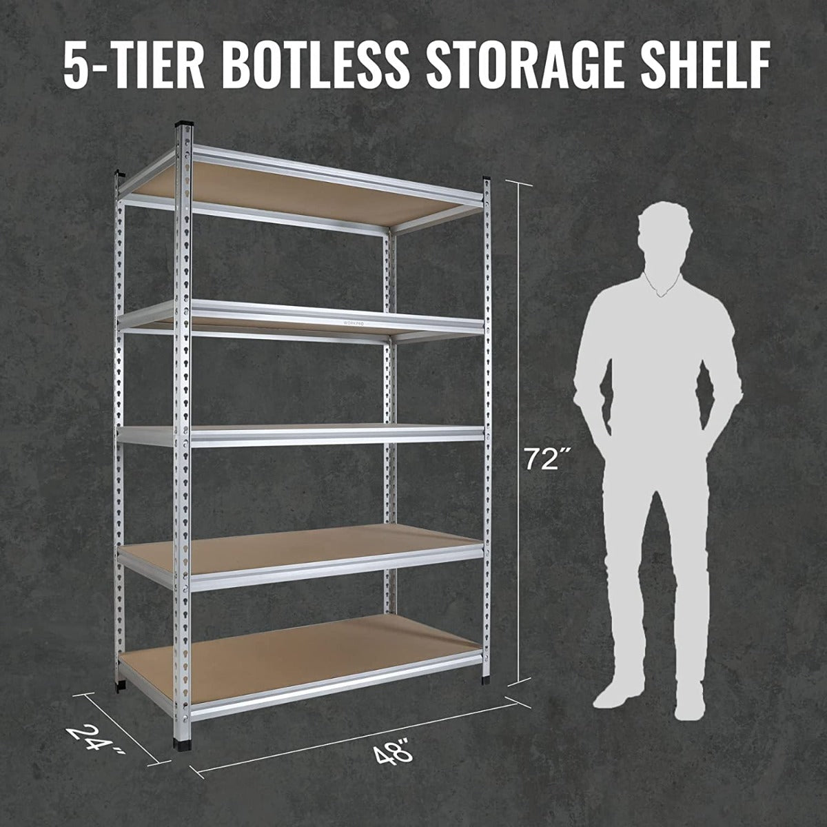 WORKPRO 5-Tier Adjustable Aluminum Alloy Shelf Storage Shelving Unit, durable aluminum frame and quality particle board