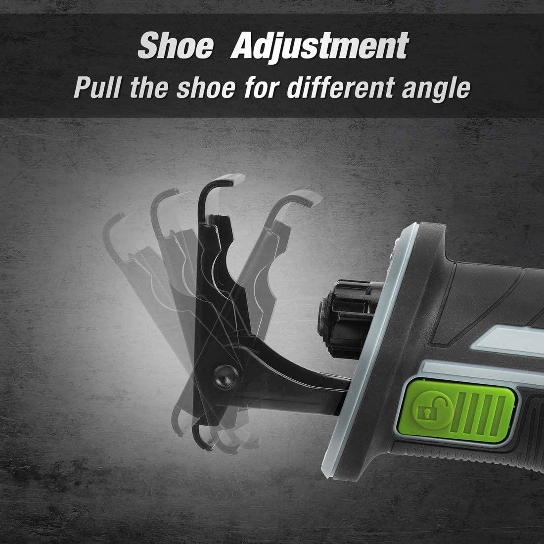 Cordless reciprocating saw with adjustable pivot shoe plate