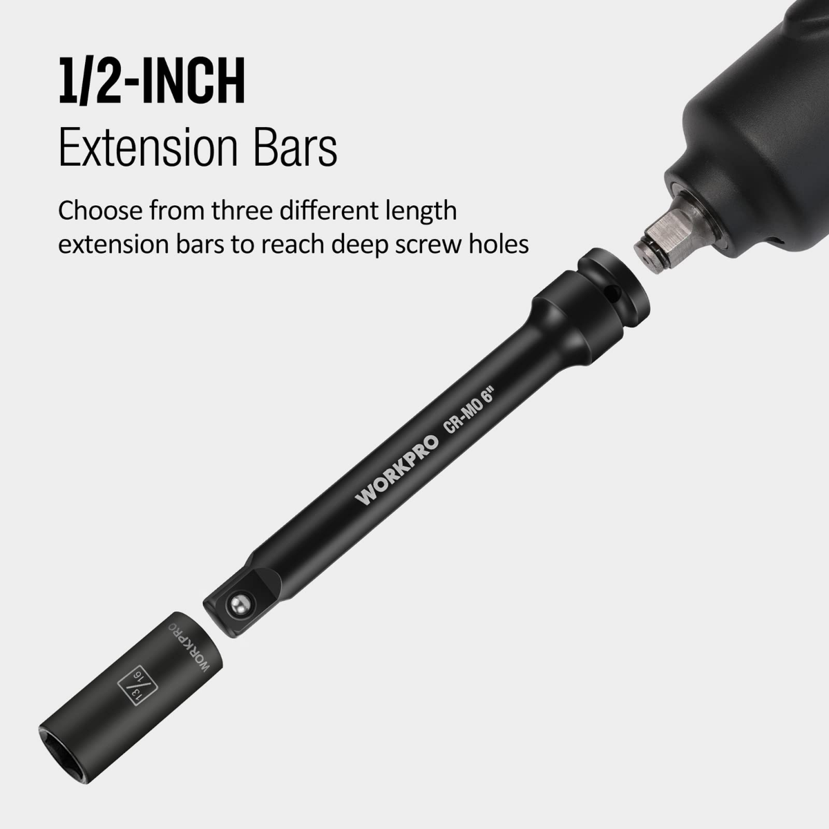 1/2-inch extension bar with square drive end and anti-drop retaining holes