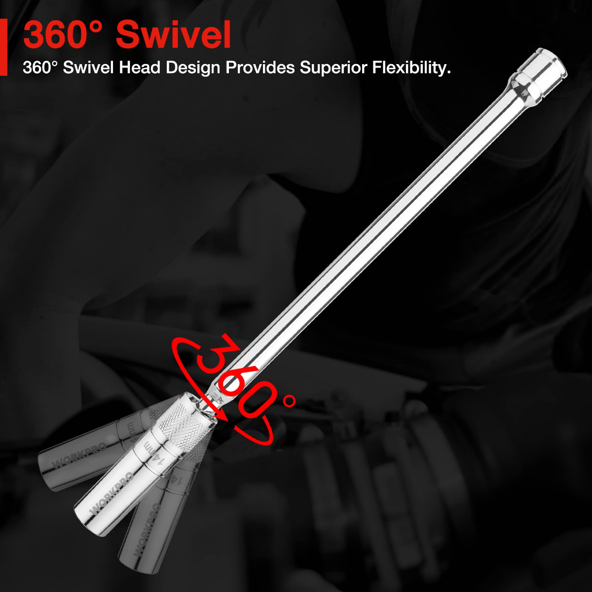 360° swivel head magnetic spark plug socket with chrome thin-wall design, 3/8" drive