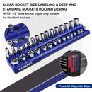 WORKPRO Magnetic Receptacle Organizer Set of 4 Includes 1/4", 3/8" Drive Metric SAE Receptacle Tray, Holds 108 Standard Sizes