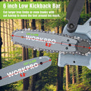 WORKPRO Mini Chainsaw, 6.3“ Cordless Electric Compact Chain Saw with 2 Batteries, Replacement Guide Bar and Chain