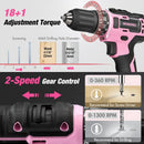 WORKPRO 157 Pcs Household Tool Kit with 20V Cordless Lithium-ion Drill Driver - Pink Ribbon