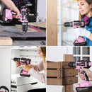 WORKPRO 157 Pcs Household Tool Kit with 20V Cordless Lithium-ion Drill Driver - Pink Ribbon