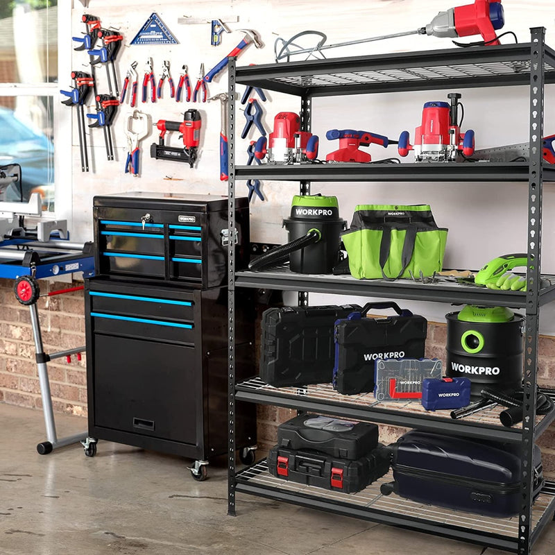 WorkPro 3-Tier Garage Shelving Unit, Heavy Duty Metal Storage Rack, 50W x 47H x 18D Height Adjustable, Industrial Shelving for Garage, Warehouse, Shop