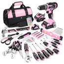 WORKPRO 157 Pcs Household Tool Kit with 20V Cordless Lithium-ion Drill Driver - Pink Ribbon