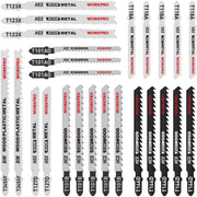 Variety pack of T-shank jig saw blades with wood, metal and plastic labels