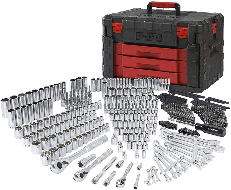 WORKPRO 450 Pcs Universal Professional Mechanics Tool Set with Heavy Duty Case Box