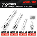WORKPRO 2 Pcs/4 Pcs Flex Head Ratchet Set, 1/4", 3/8", 1/2" Drive, 3/8" Stubby