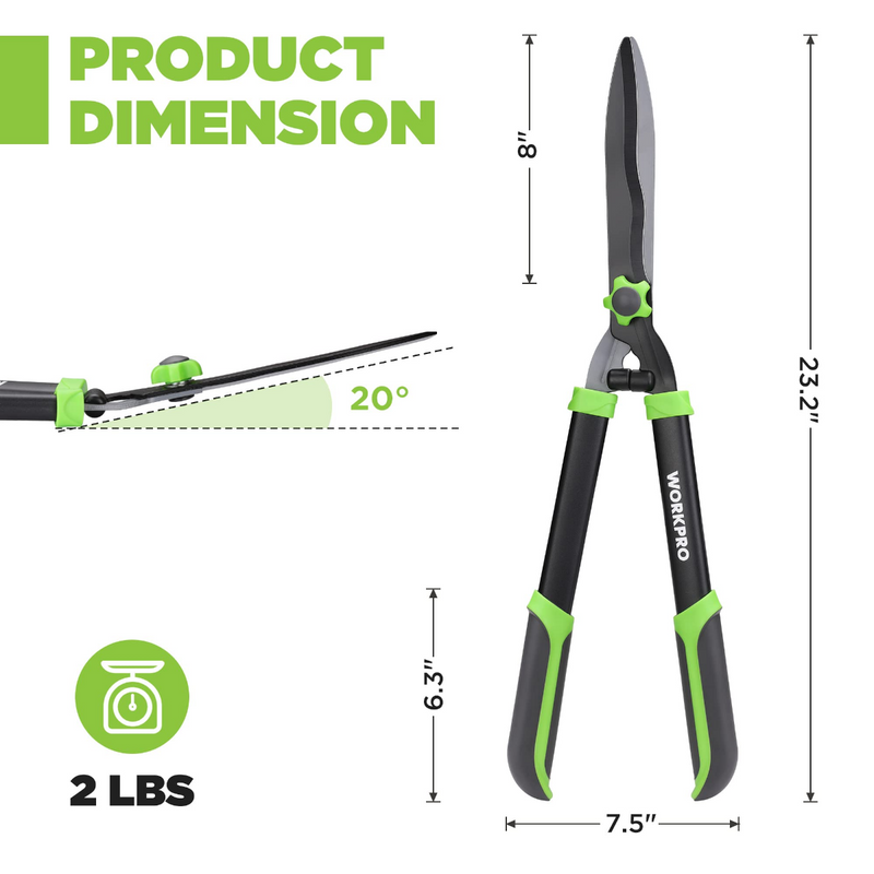WORKPRO 23'' Manual Hedge Shears with Wavy Blade & Ergonomic Comfortable Handle