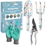 Floral printed 4-piece garden tool set with gloves, including pruner