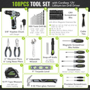 WORKPRO 108-Piece Portable Tool Set with Power Drill - Pink Ribbon