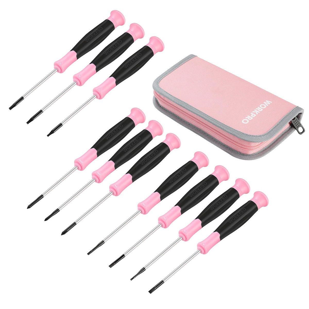 WORKPRO 10 Pcs Precision Screwdriver Set with Pink Pouch, Phillips, Slotted, Torx Star, Magnetic Tip Small Screwdriver Repair Kit - Pink Ribbon