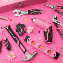 WORKPRO 55 Pcs/75 Pcs Pink Household Tools Set, 3.7V Rotatable Cordless Screwdriver - Pink Ribbon
