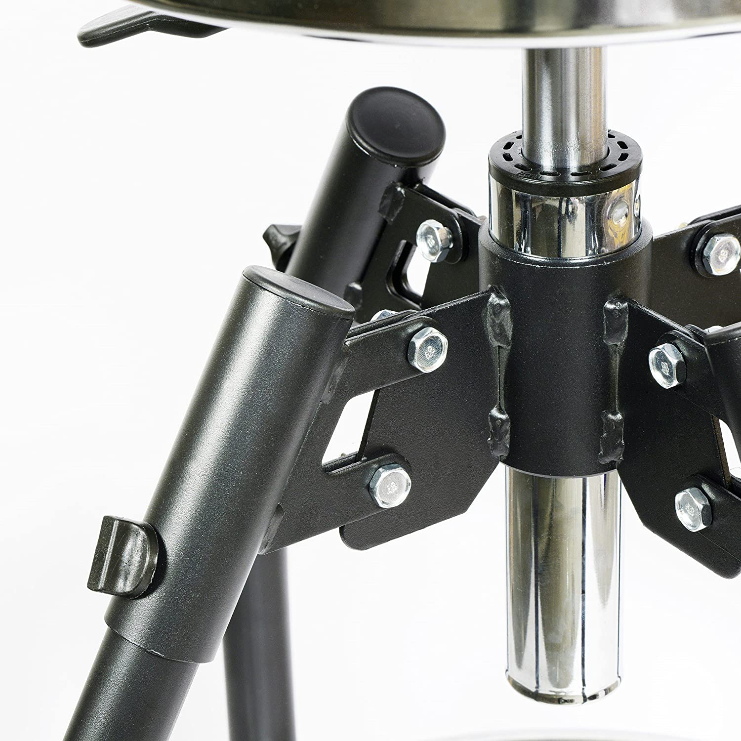 Adjustable hydraulic stool leg brackets and cylinder with black arms and chrome base