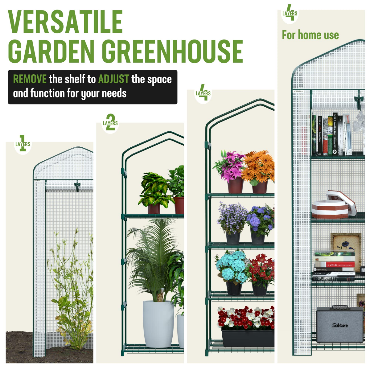 Mini greenhouse with adjustable shelves for garden or home use, white arched mesh