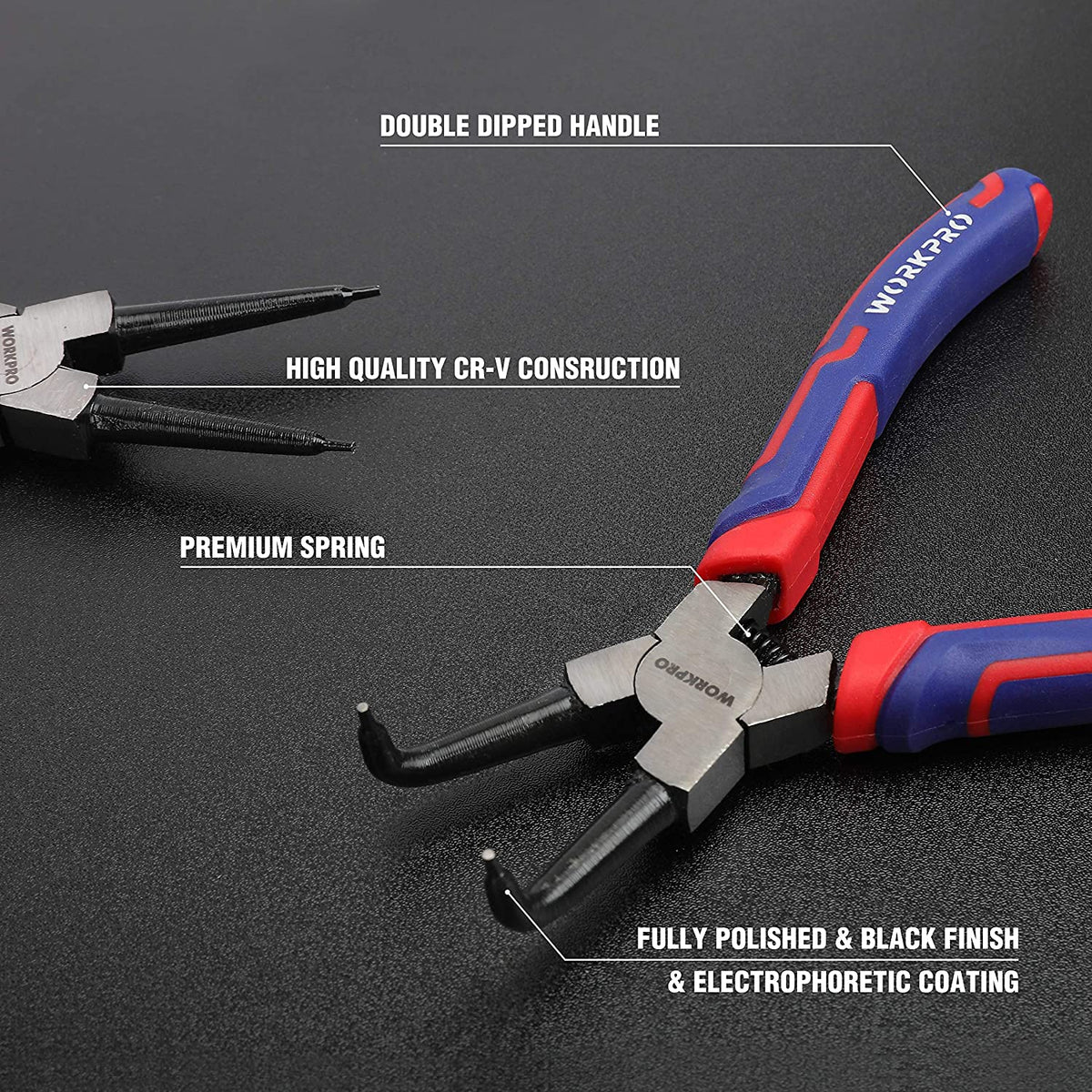 WORKPRO 4-Piece Snap Ring Pliers Set - 7" Heavy Duty Internal/External Circlip Pliers