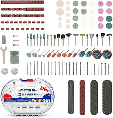 276-piece rotary tool accessory assortment with sanding, cutting, polishing, and grinding bits