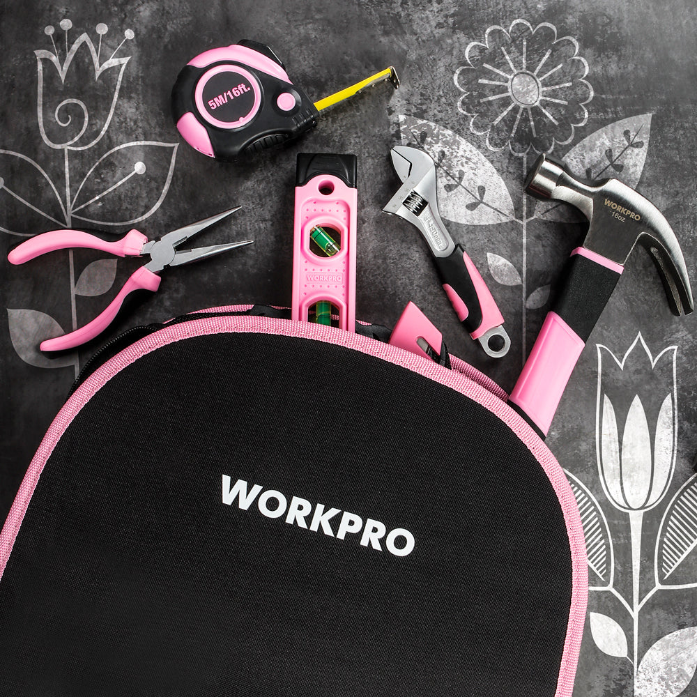 WORKPRO 103-Piece Pink Tool Kit – Hand Tool Set with Easy Carrying