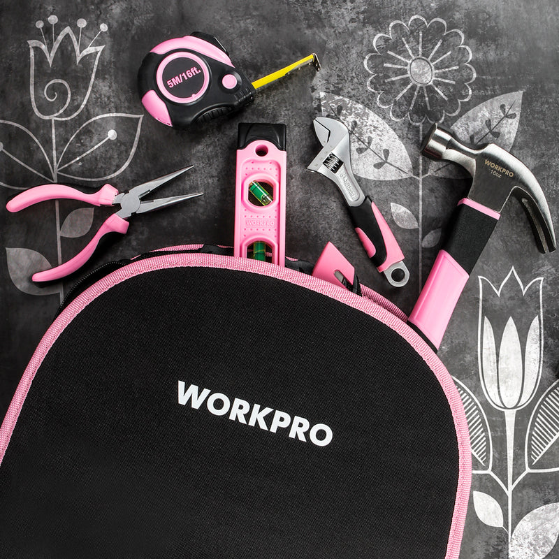 WORKPRO workpro 35-piece pink tools set, household tool kit with storage  toolbox, basic tool set for home, garage, apartment, dorm, n