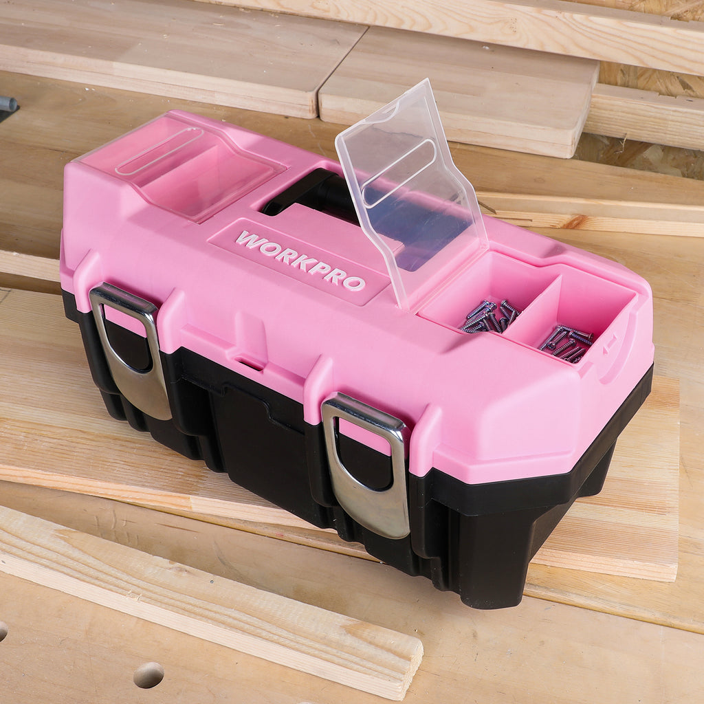 Pink Power Pink Tool Box for Women 18 Small Metal & Plastic Portable  Lightweight Pink Locking Empty Toolbox Tool Chest Craft Tool Case 