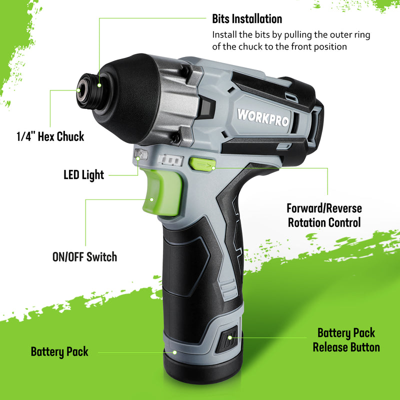 WorkPro 20V Cordless Drill Combo Kit, Drill Driver and Impact Driver