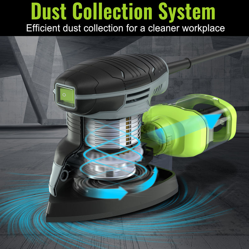 GLAXIA 130W Detail Sander - 13000 RPM, Compact, With 20 Sandpapers & Dust Box For Wood, Metal, Walls