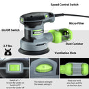WORKPRO 2.5 Amp Electric 5-Inch Random Orbit Sander, 6 Variable Speeds 7000 to 14000 RPM