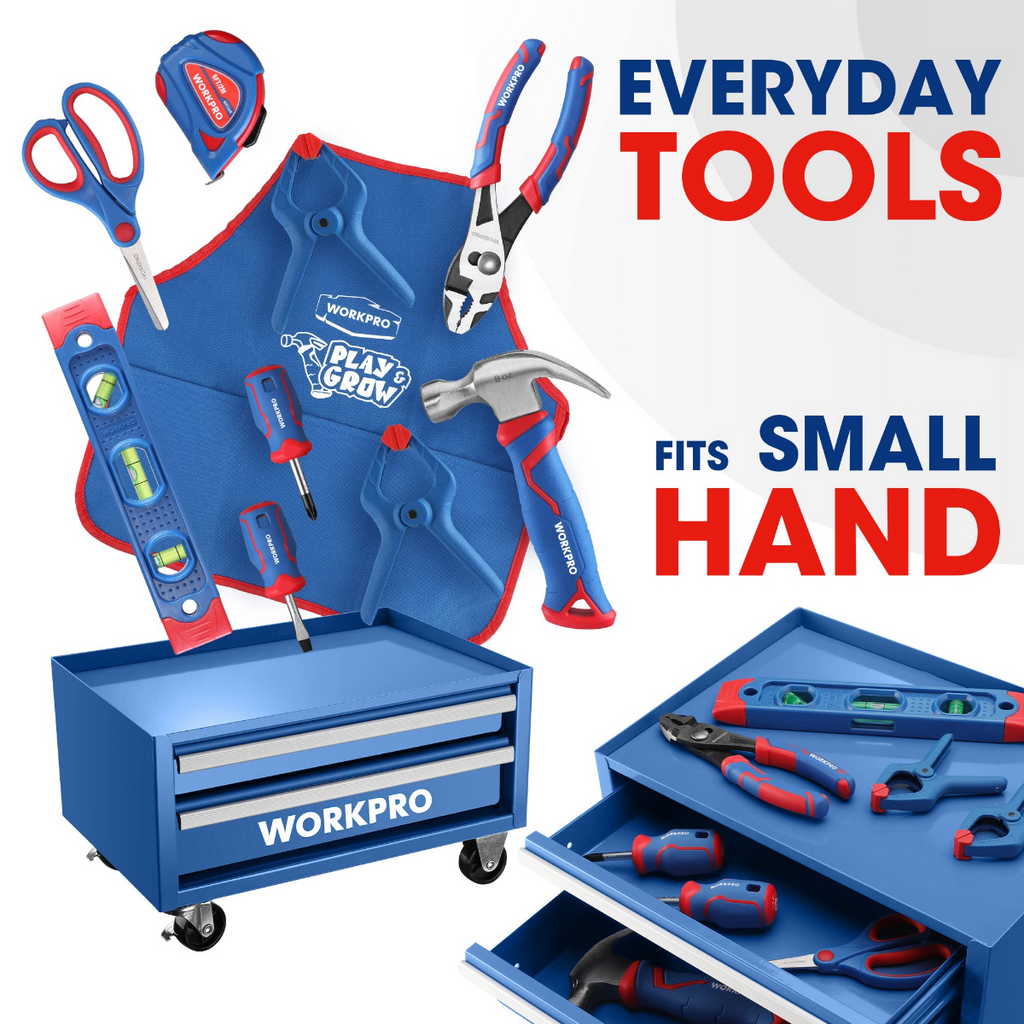 WORKPRO Pink Beginner Tool Set with 12 Inch Steel Tool Box with Wheel