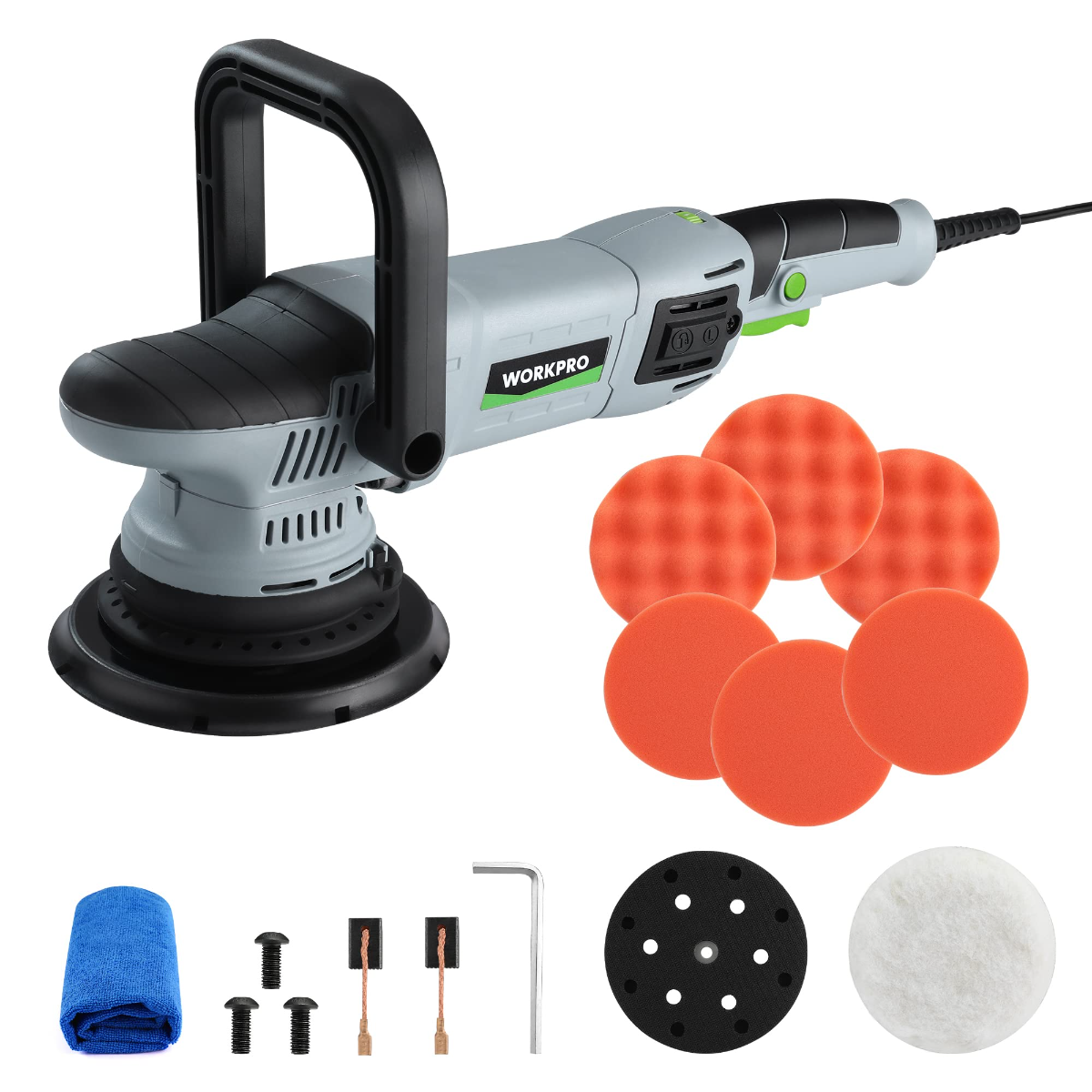 WORKPRO dual action random orbital buffer polisher with side handle and power cord