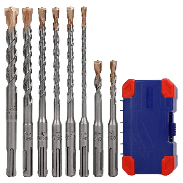 WORKPRO 8 Pcs SDS-plus Drill Bit Set, Carbide Tip, SDS+ Rotary Hammer Drill Bit Set with Storage Case for Brick, Cement, Stone & Concrete