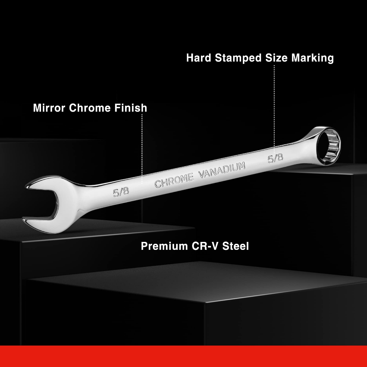 Chrome Cr-V vanadium steel combination wrench with engraved size markings